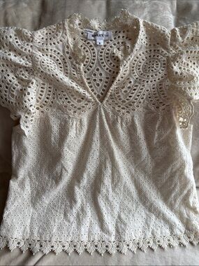 Bailey 44 Cream Eyelet Crochet Flutter Sleeve Blouse